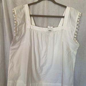 NWT J. Crew Pom-Pom white top